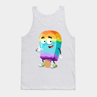 cartoon rainbow colors ice cream on a stick mascot showing himself Tank Top